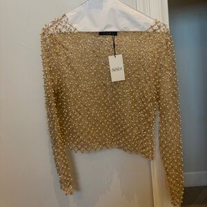 Avara Gold Pearls Overlay Top
